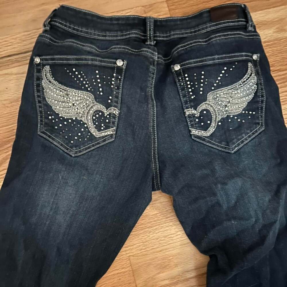 IRIS JEANS Dark Wash Rhinestone Angel Wing Bootcut Jeans